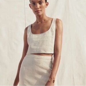 Reformation Sz 10 Adalyn Linen Cream Relaxed Crop Top